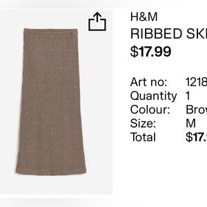 H&M Ribbed Maxi Skirt Sz Medium